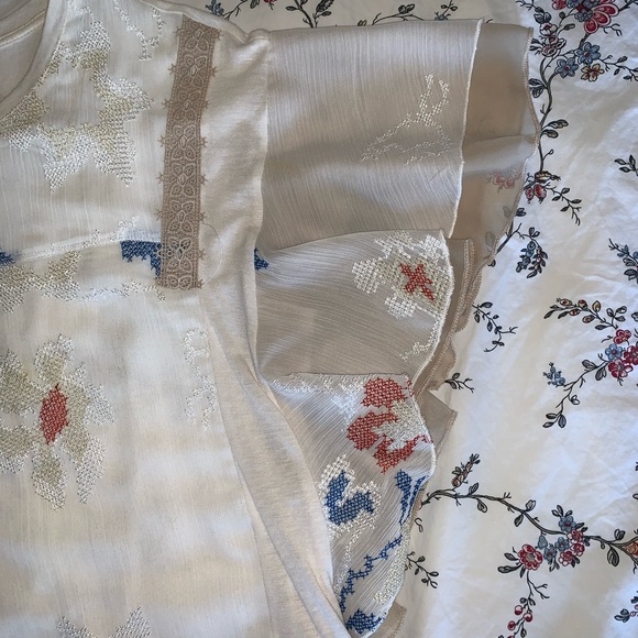 Anthropologie Tiny Embroidered flutter sleeve top - Picture 5 of 6
